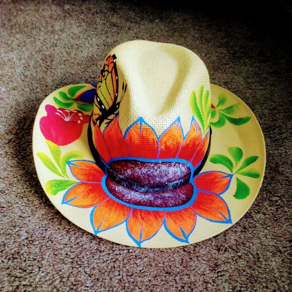 Fedora hat hand made hand painted from Mexico - Picture 1 of 3